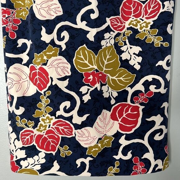 ZARA leaf vine print stretchy pencil skirt navy green cream red Sz S NWOT - Picture 6 of 10
